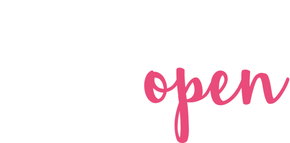 Femme Open | Logo in white and pink font with no background.